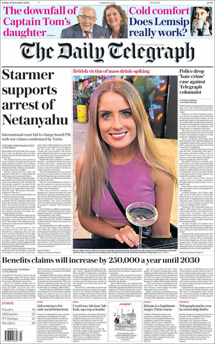 Portada de Daily Telegraph (Reino Unido)