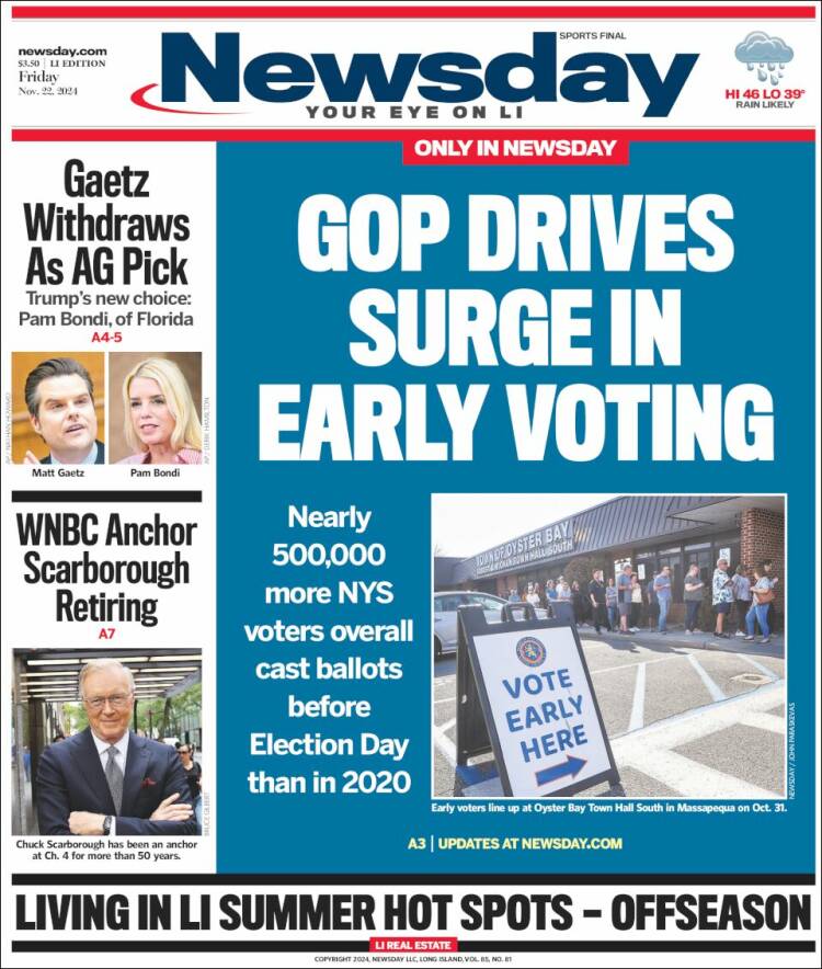 Portada de Newsday (USA)