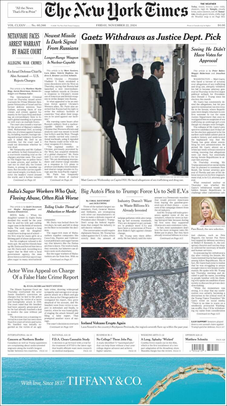 Portada de New York Times (USA)