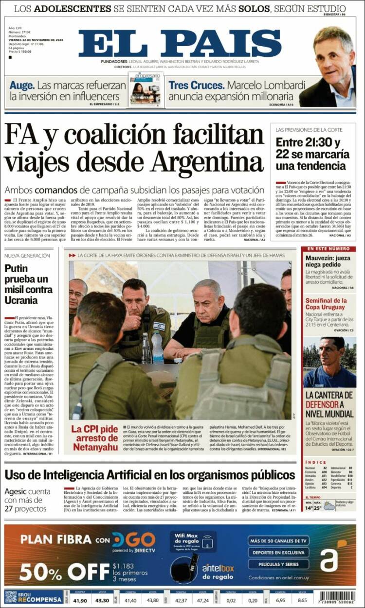 Portada de El País (Uruguay)