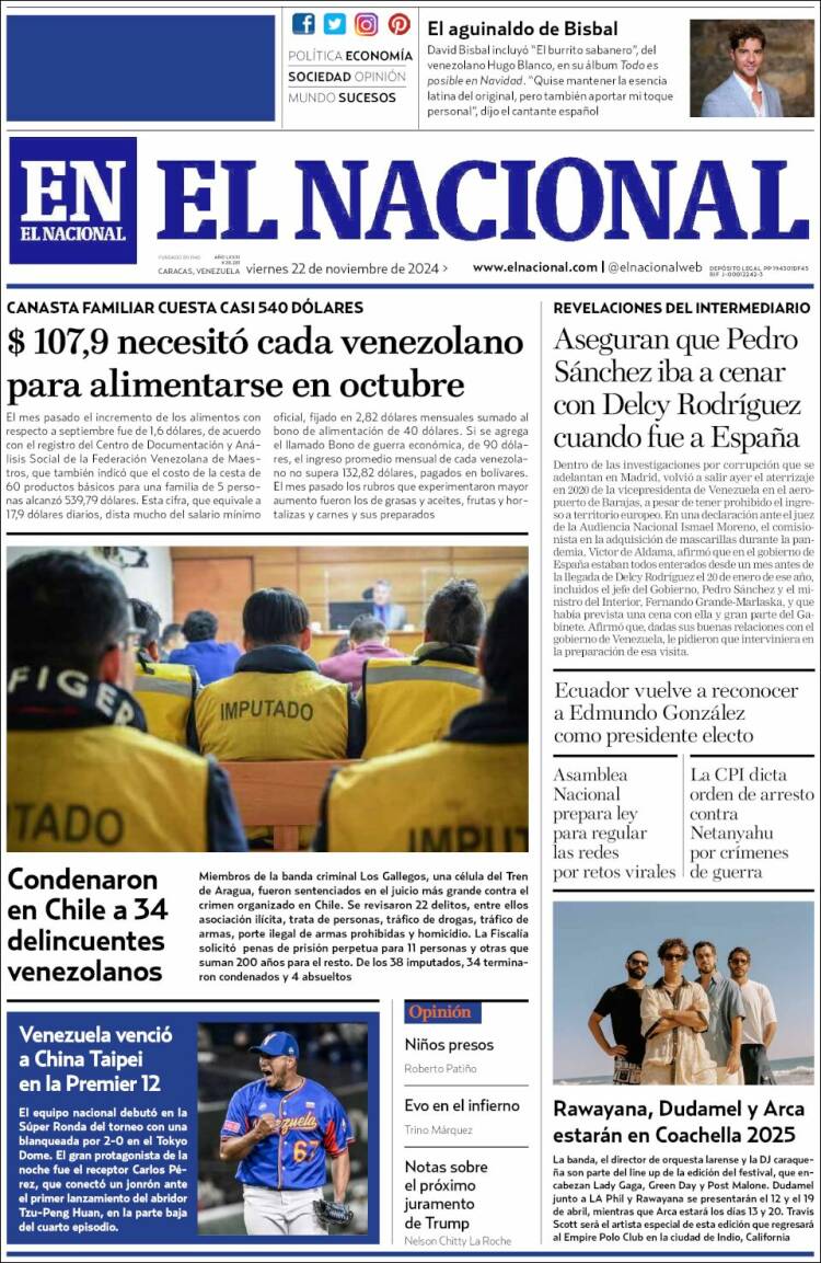 Portada de El Nacional (Venezuela)