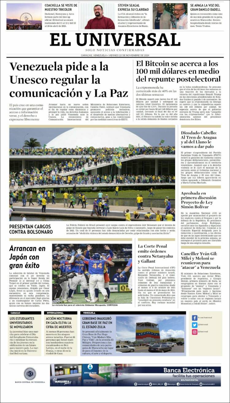 Portada de Universal (Venezuela)
