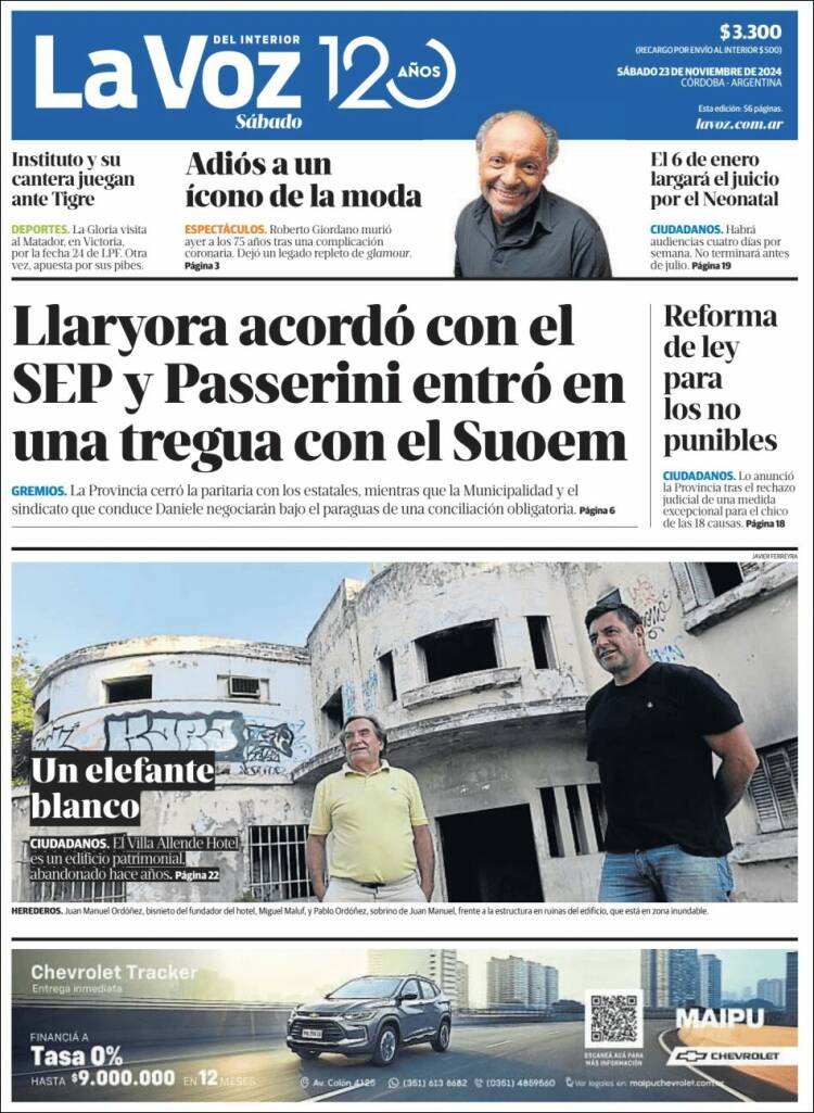 Portada de La Voz del Interior (Argentina)