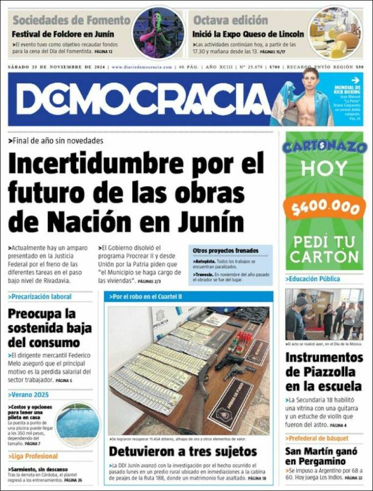 Portada de Diario Democracia (Argentina)