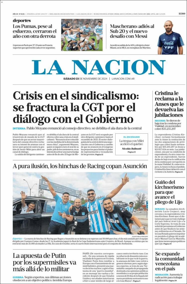 Portada de La Nación (Argentina)