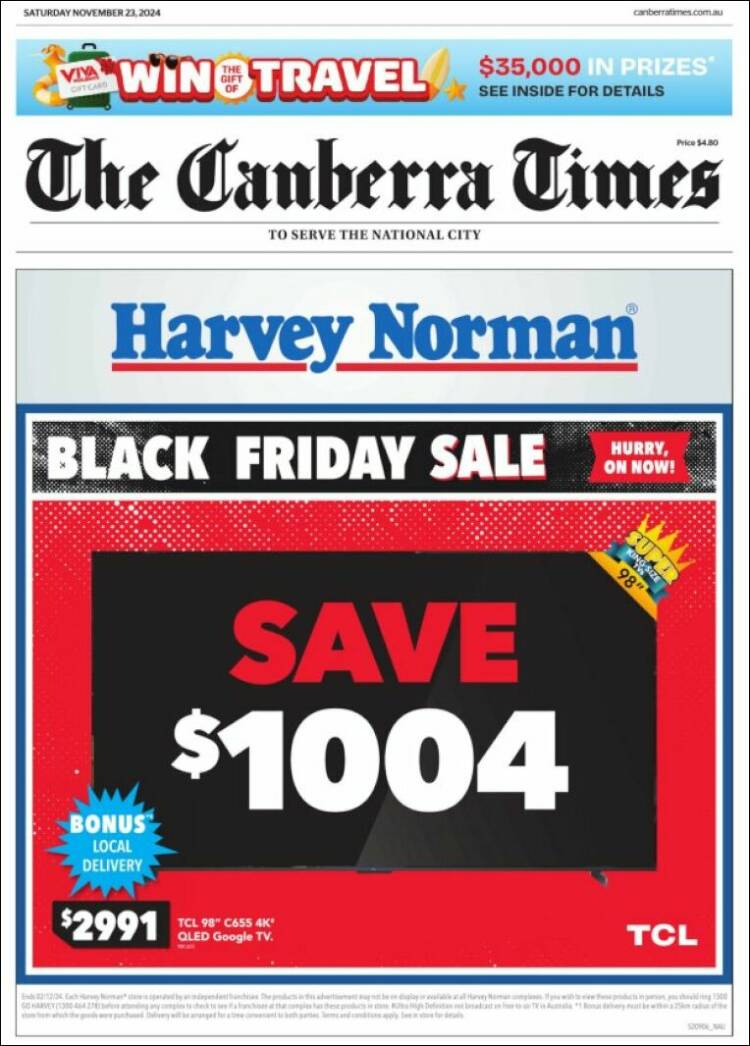 Portada de The Canberra Times (Australia)