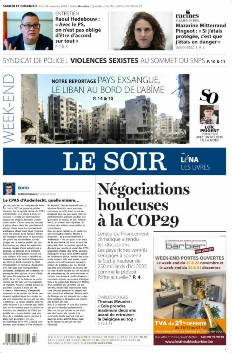 Portada de Le Soir (B&eacute;lgica)
