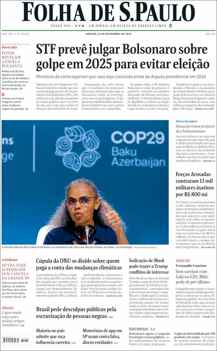 Portada de Folha de São Paulo (Brasil)