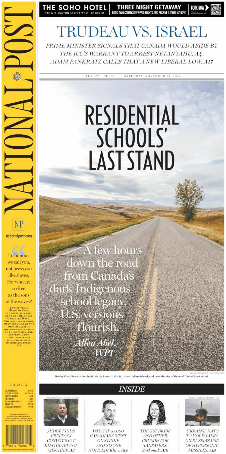 Portada de The National Post (Canadá)