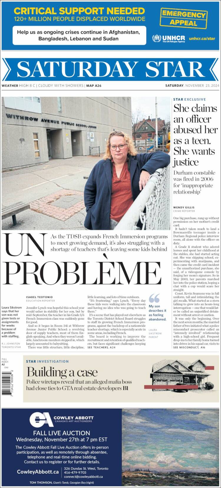 Portada de The Toronto Star (Canadá)