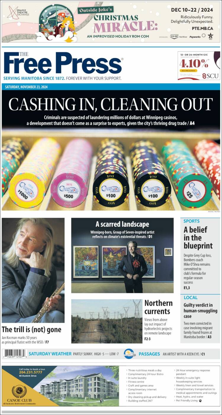 Portada de Winnipeg Free Press (Canadá)