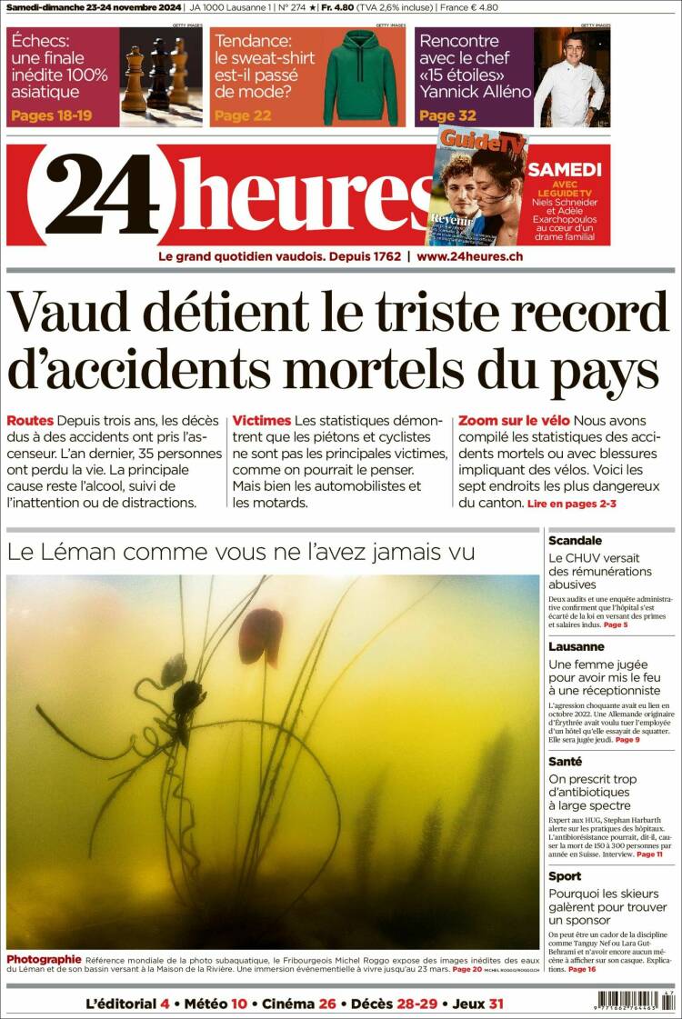 Portada de 24 Heures (Suiza)
