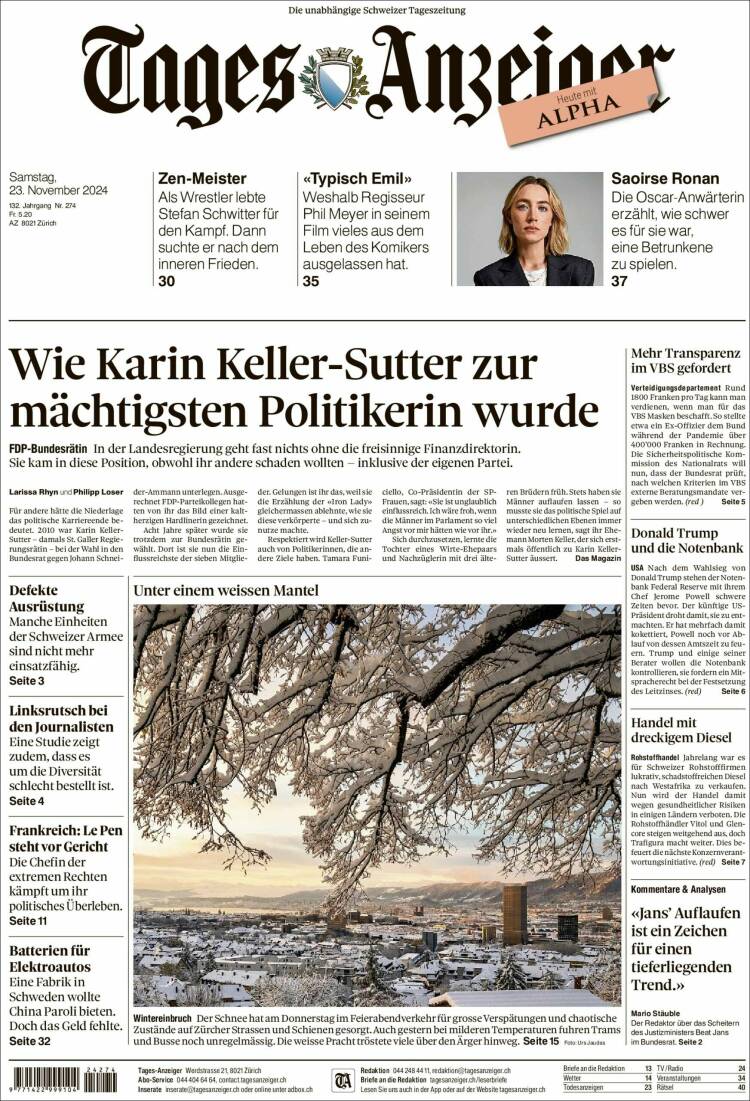 Portada de Tages-Anzeiger (Suiza)