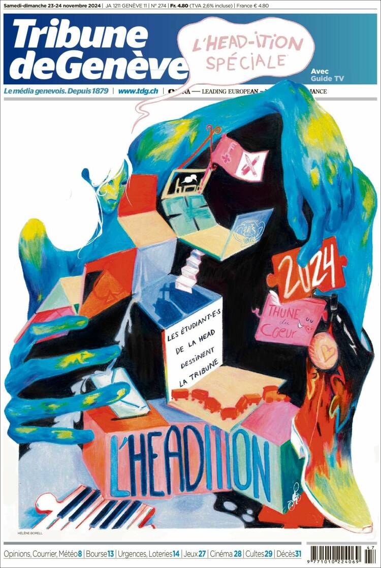 Portada de La Tribune de Genève (Suiza)