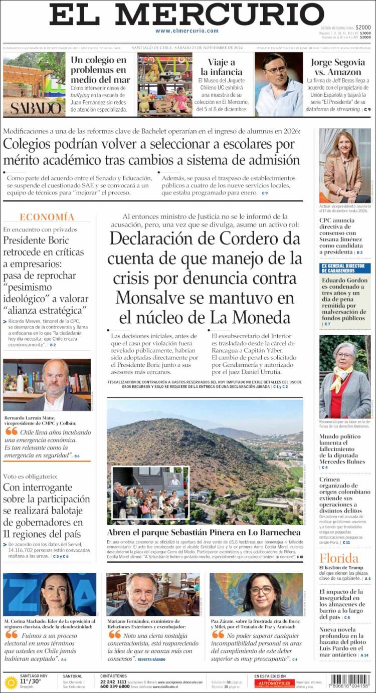Portada de El Mercurio (Chile)