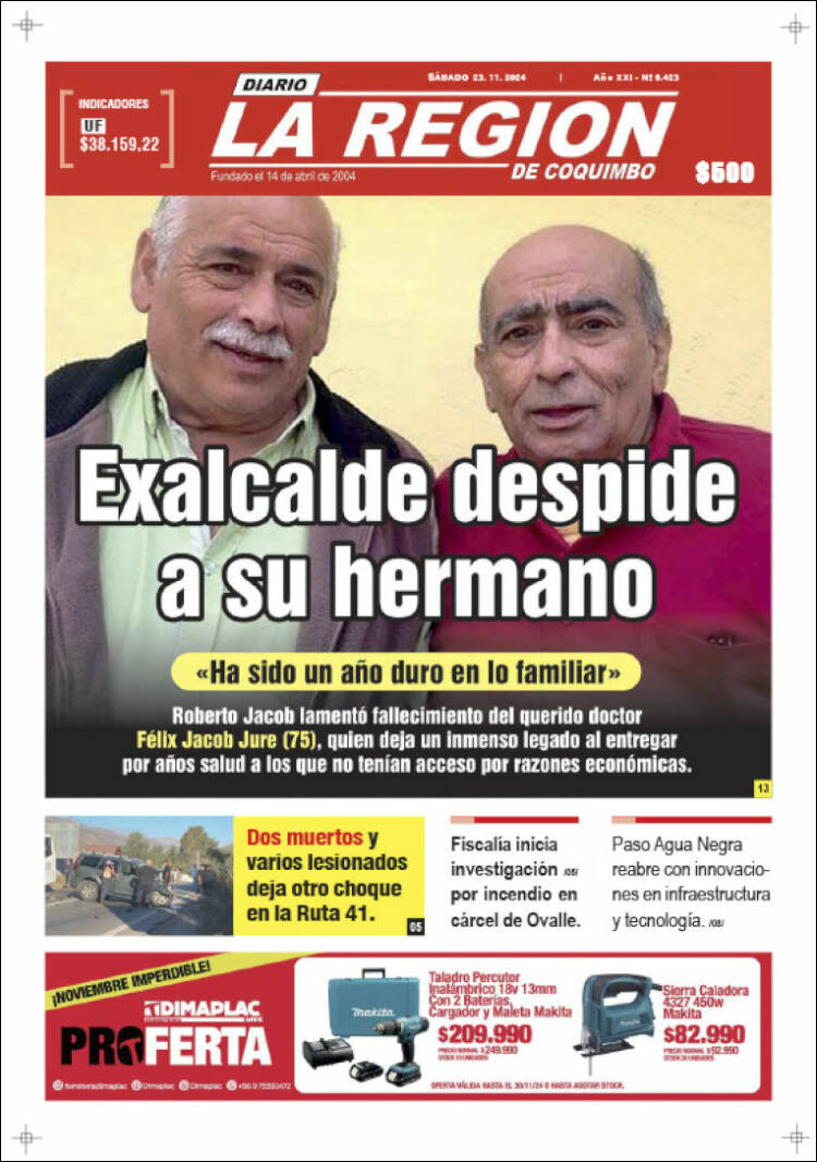 Portada de Diario La Región de Coquimbo (Chile)