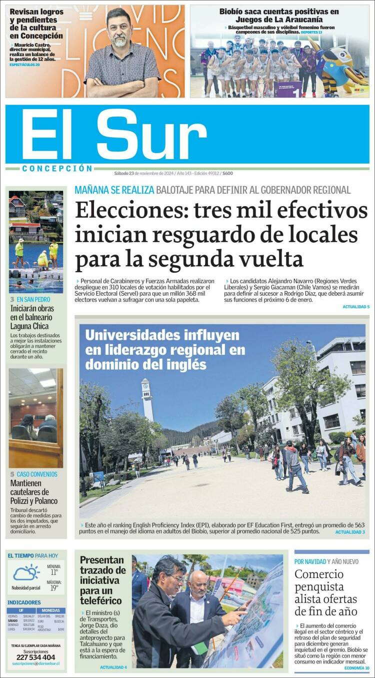 Portada de El Sur (Chile)