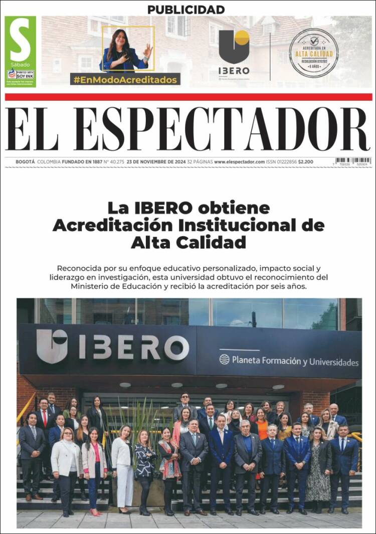 Portada de El Espectador (Colombia)