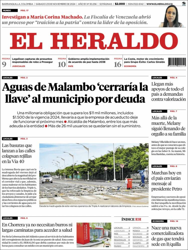Portada de El Heraldo (Colombia)