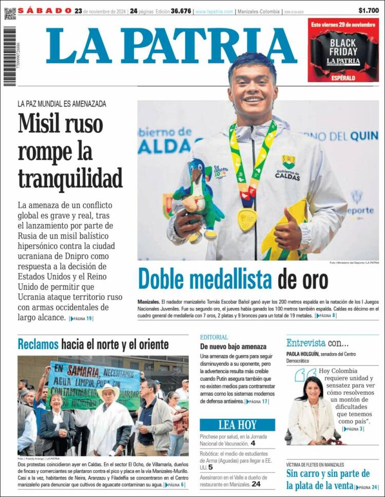 Portada de La Patria (Colombia)