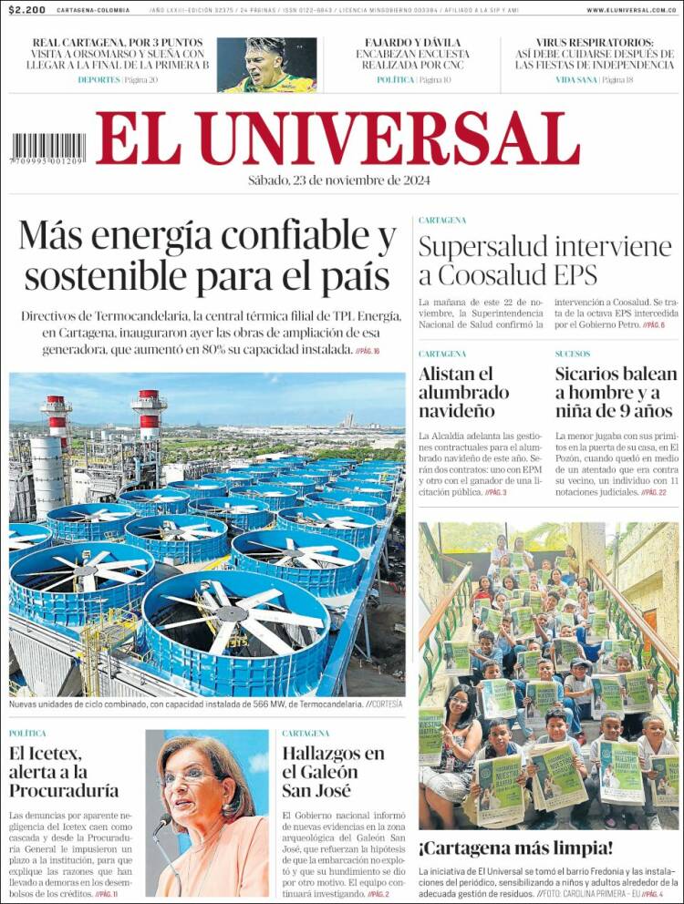 Portada de El Universal (Colombia)