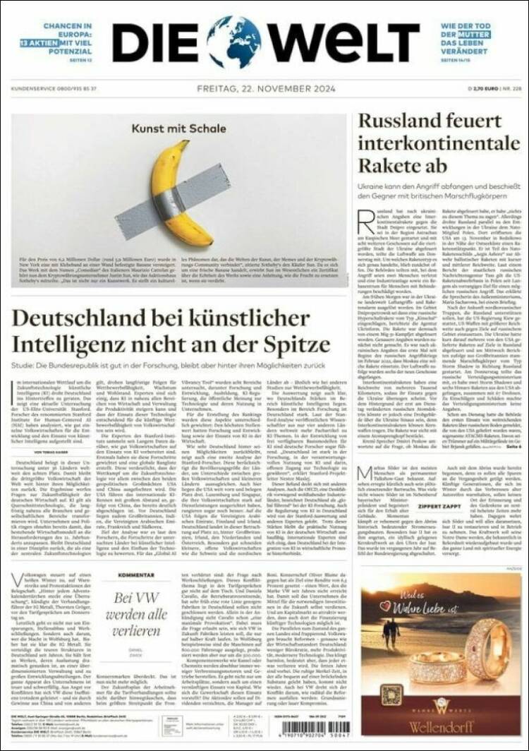 Portada de Die Welt (Alemania)