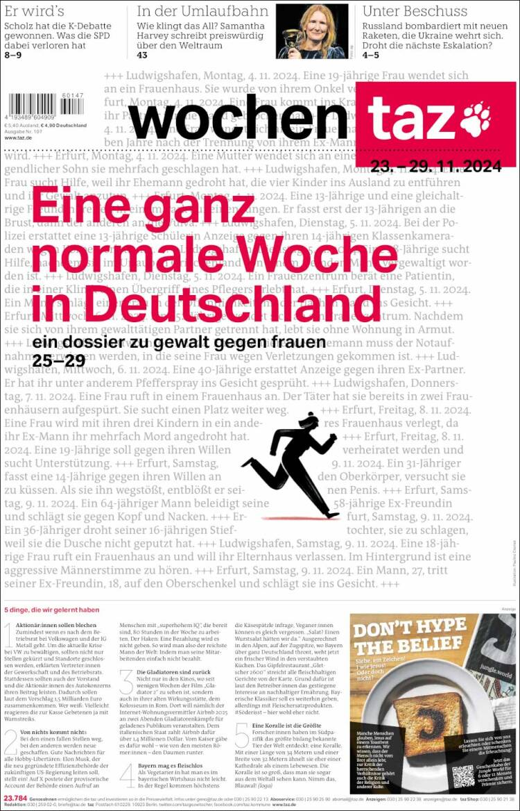 Portada de Die Tageszeitung (Alemania)