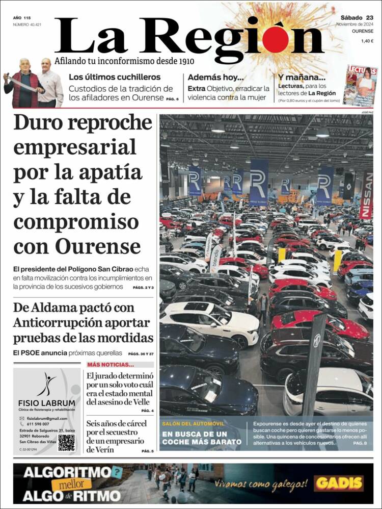 Portada de La Región de Ourense (España)