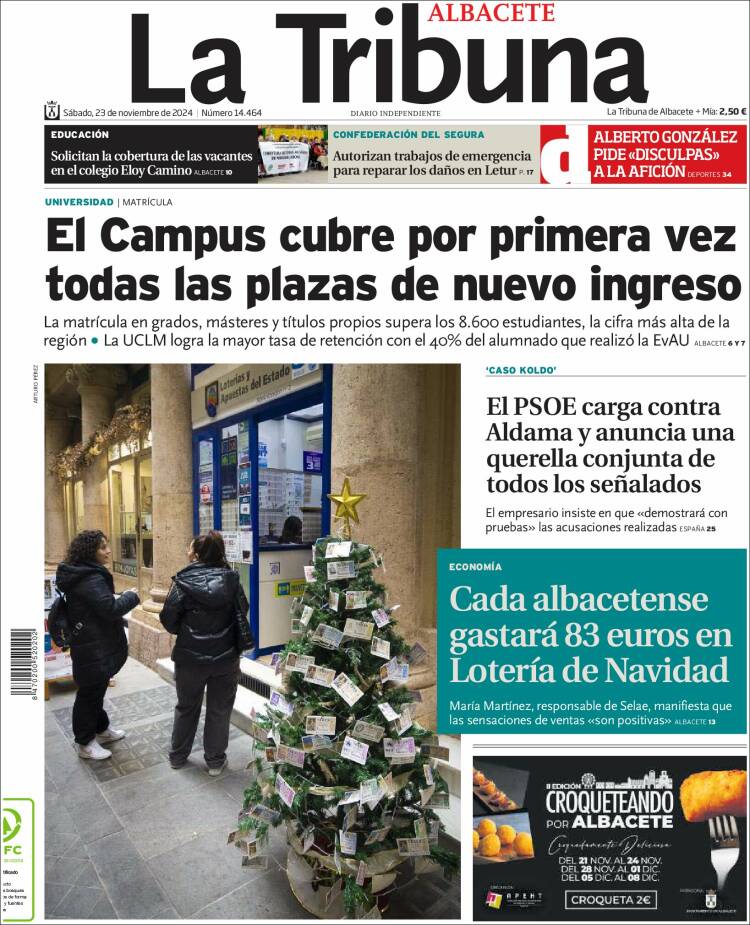 Portada de La Tribuna de Albacete (España)