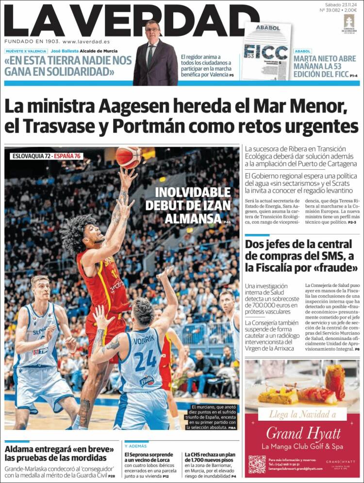 Portada de La Verdad de Murcia (España)