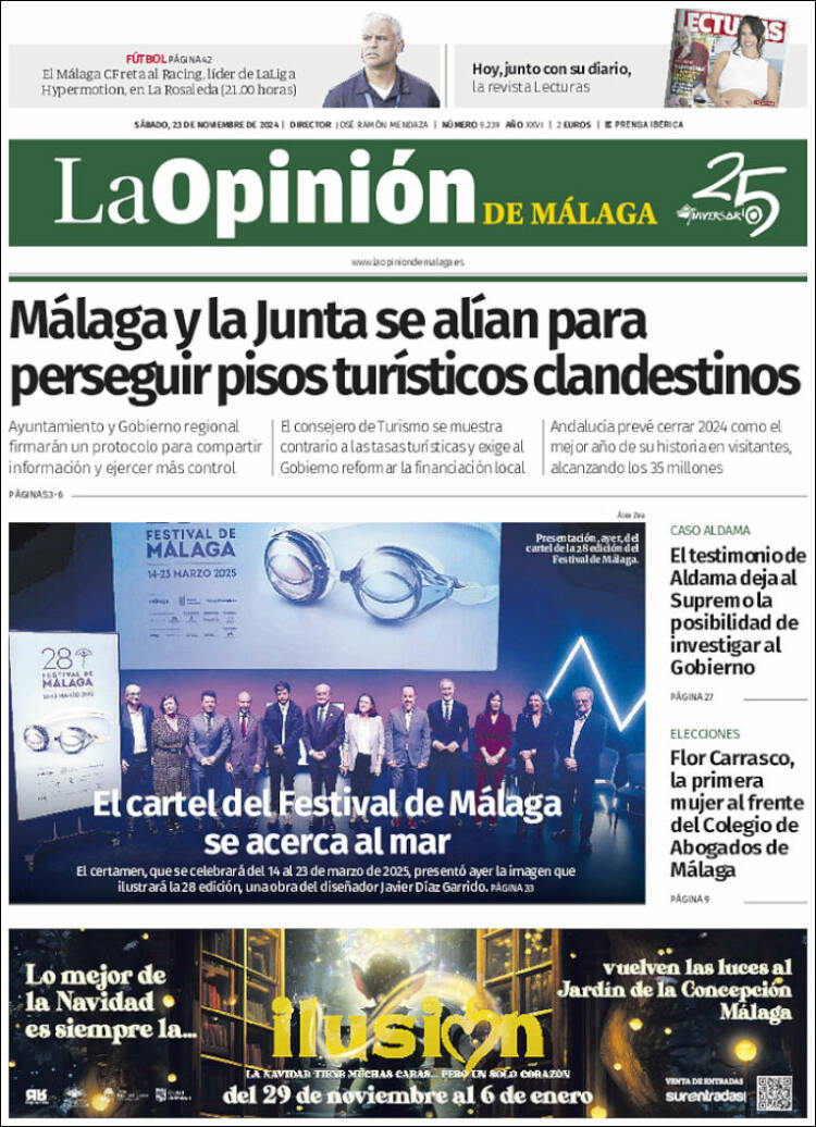 Portada de La Opinión de Málaga (España)