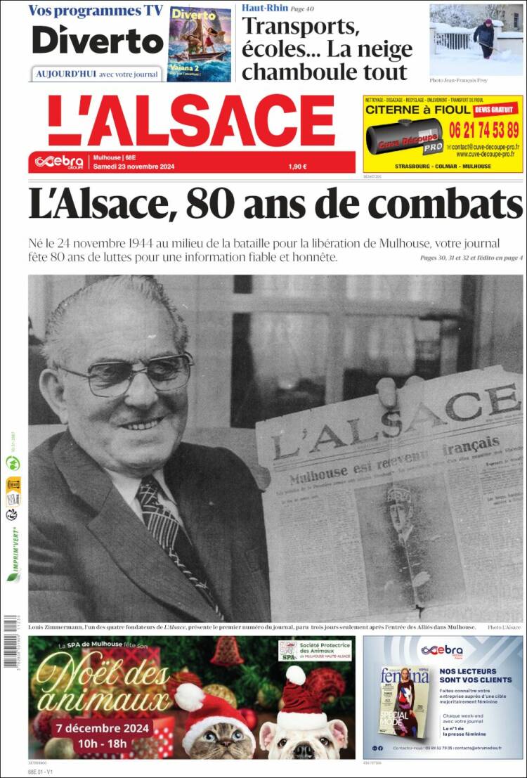 Portada de Journal L'Alsace (Francia)