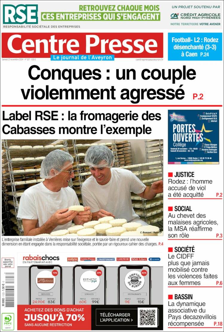 Portada de Centre Presse (Francia)