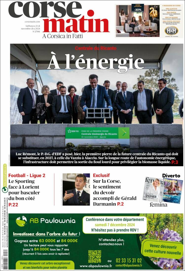 Portada de Corse-Matin (Francia)