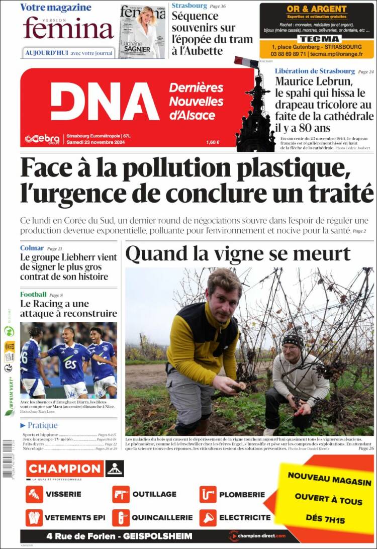 Portada de Les Dernières Nouvelles d'Alsace (Francia)