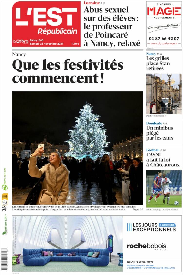 Portada de L'Est Republicain (Francia)