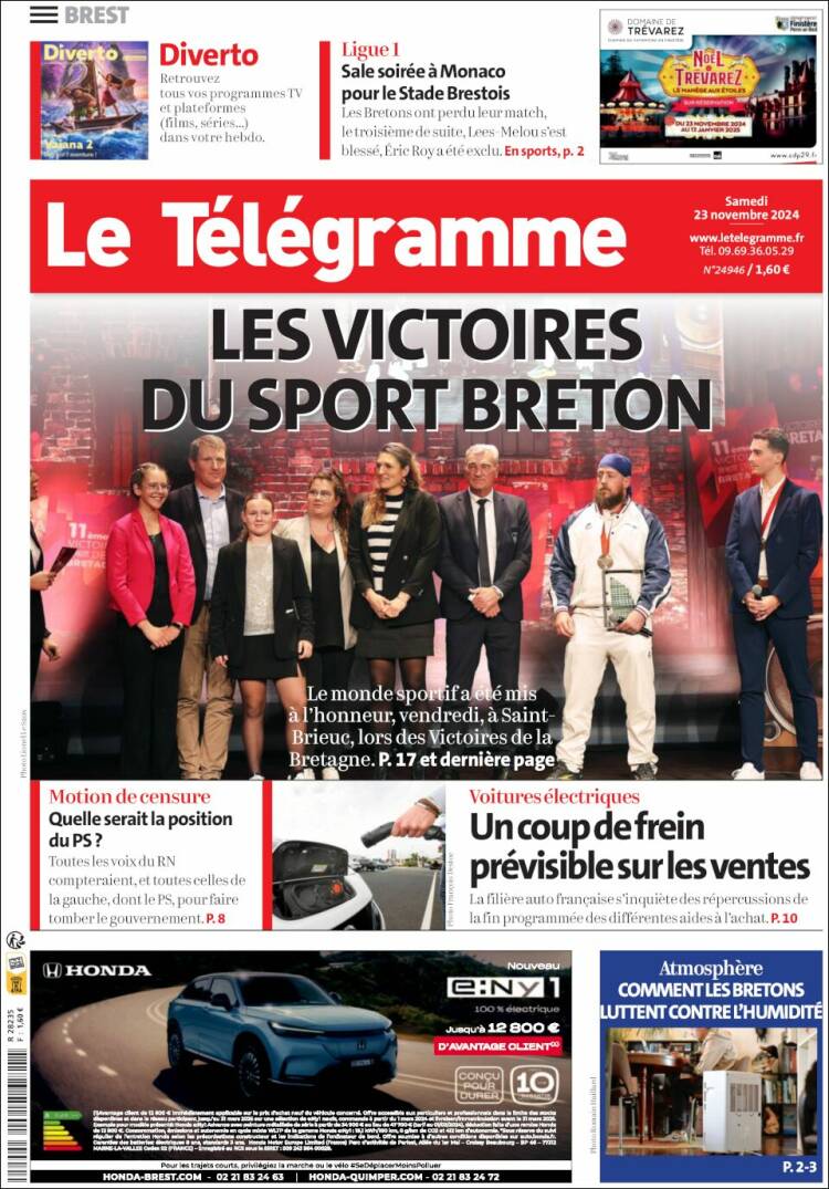 Portada de Télégramme (Francia)
