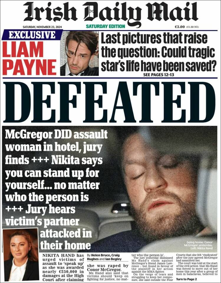 Portada de Irish Daily Mail (Irlanda)