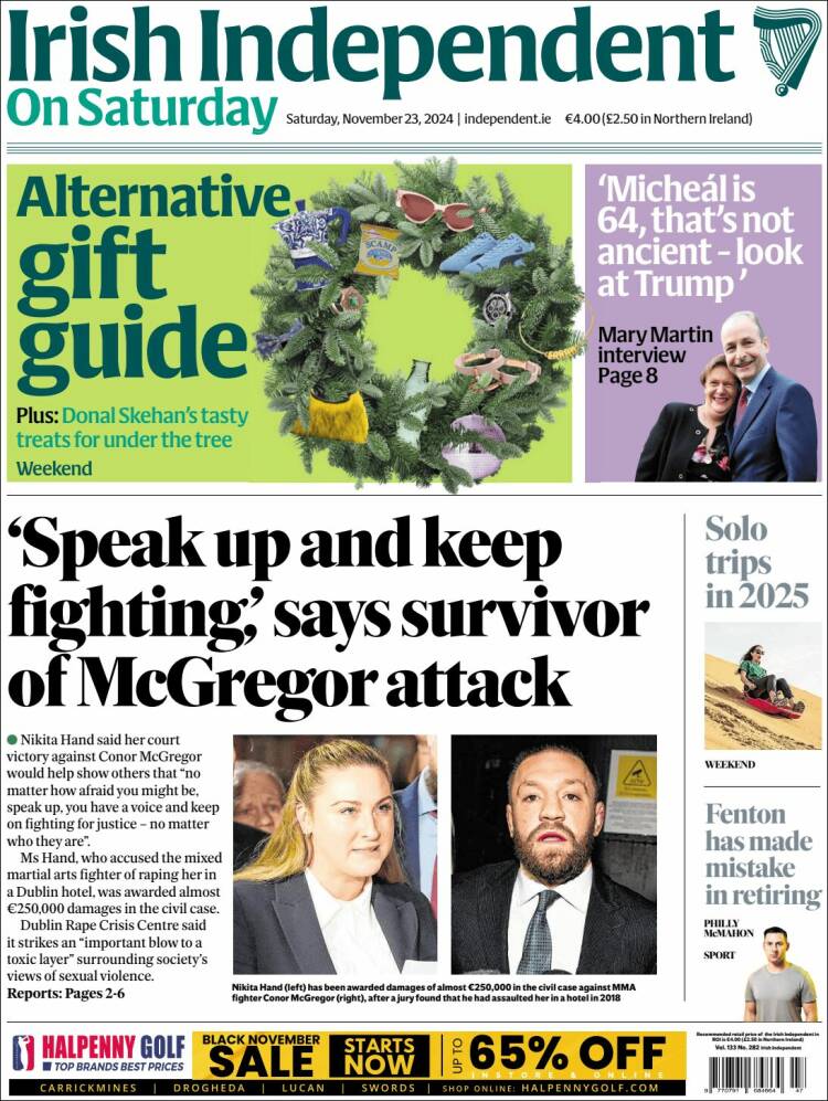 Portada de Irish Independent (Irlanda)