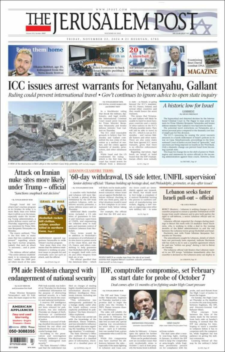 Portada de The Jerusalem Post (Israel)
