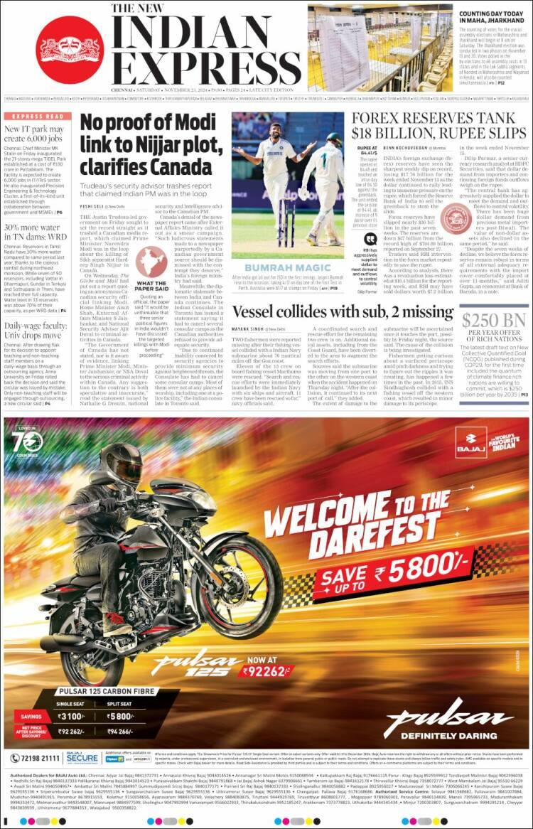 Portada de New Indian Express (India)