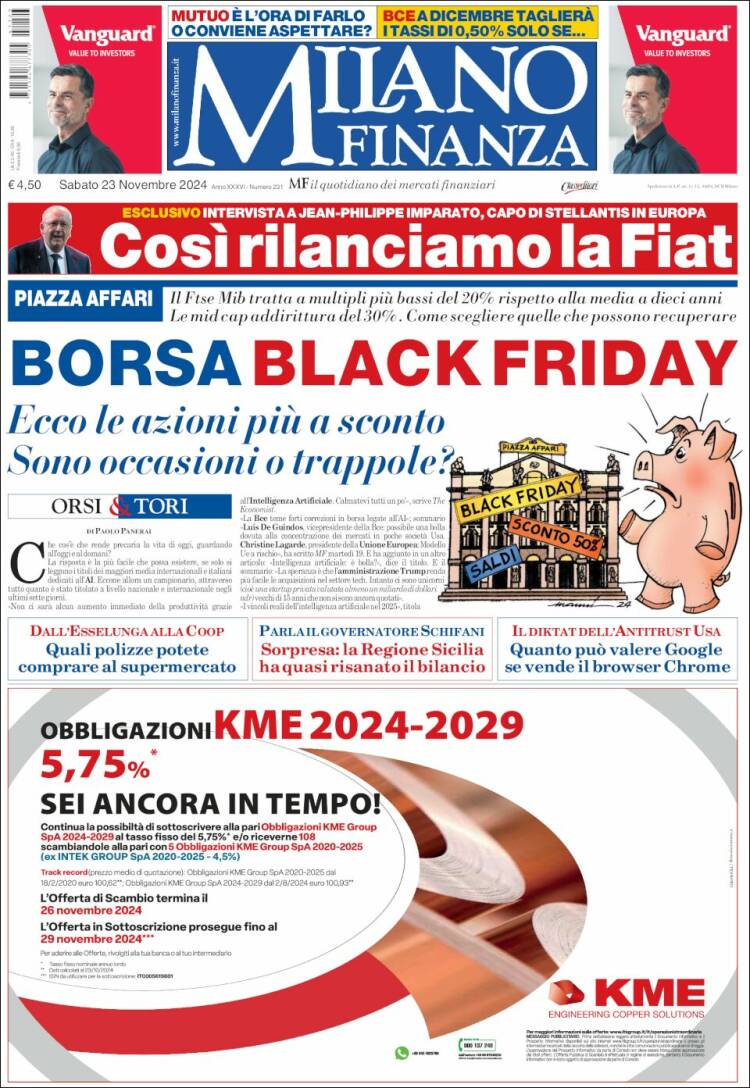 Portada de Milano Finanza (Italia)