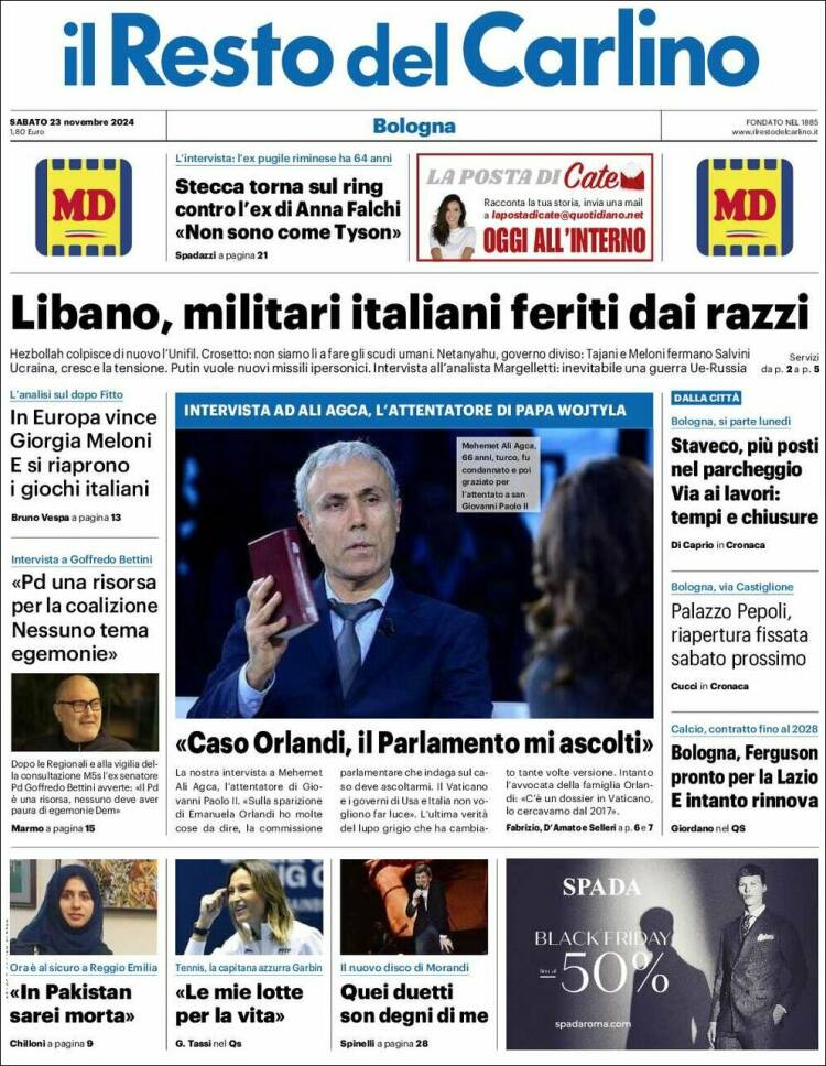 Portada de Il Resto del Carlino (Italia)