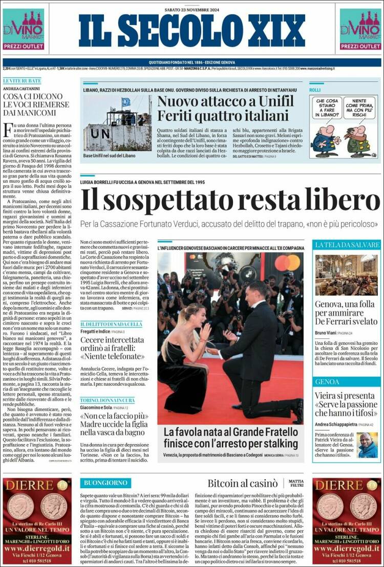 Portada de Il Secolo XIX (Italia)
