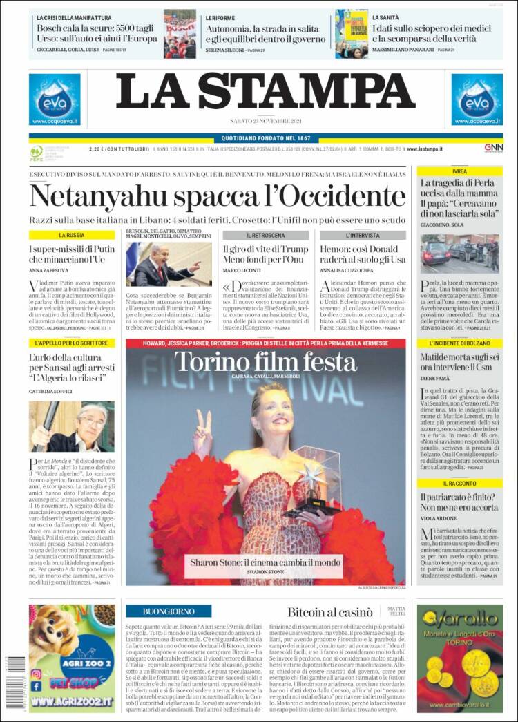Portada de La Stampa (Italia)