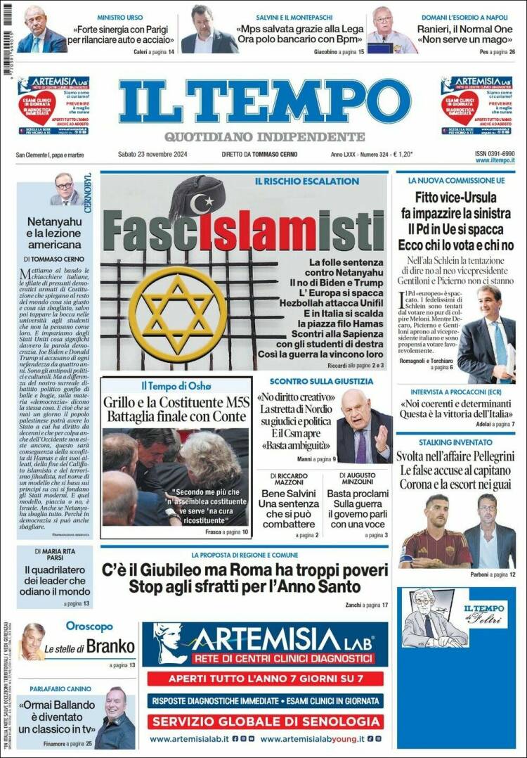 Portada de Il Tempo (Italia)
