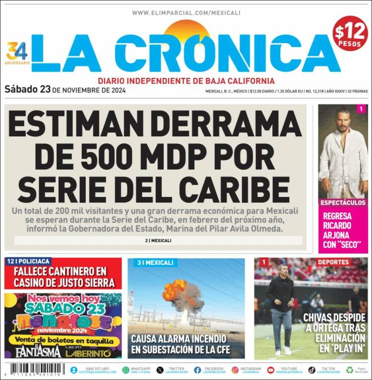 Portada de La Crónica de Baja California (M&eacute;xico)