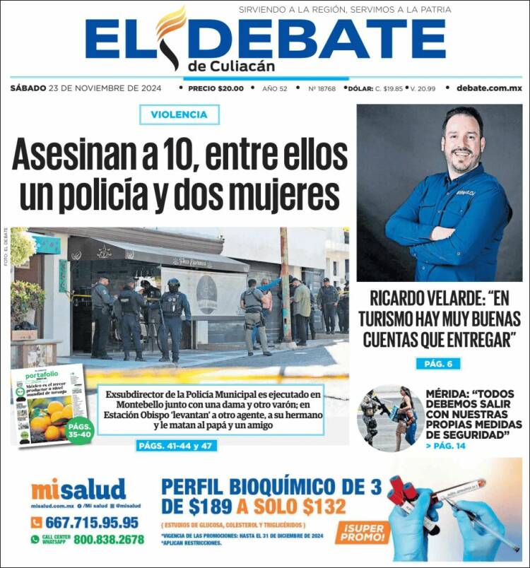 Portada de El Debate de Culiacán (M&eacute;xico)