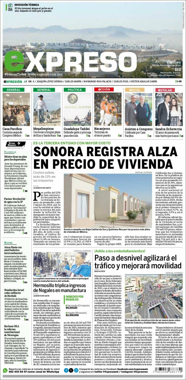 Portada de Expreso (M&eacute;xico)