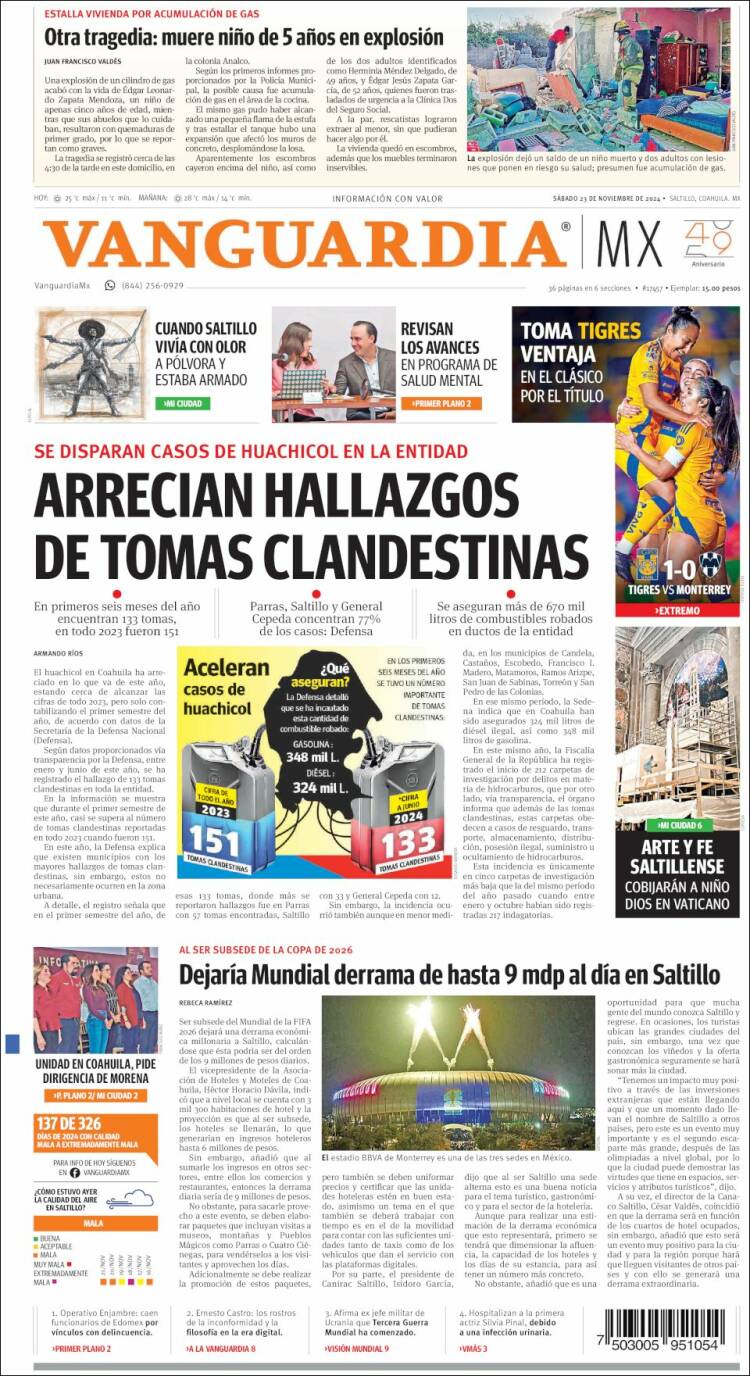 Portada de Vanguardia (M&eacute;xico)